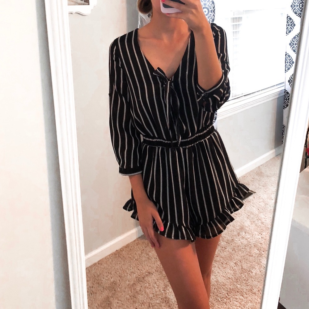 Black and White Striped Romper
